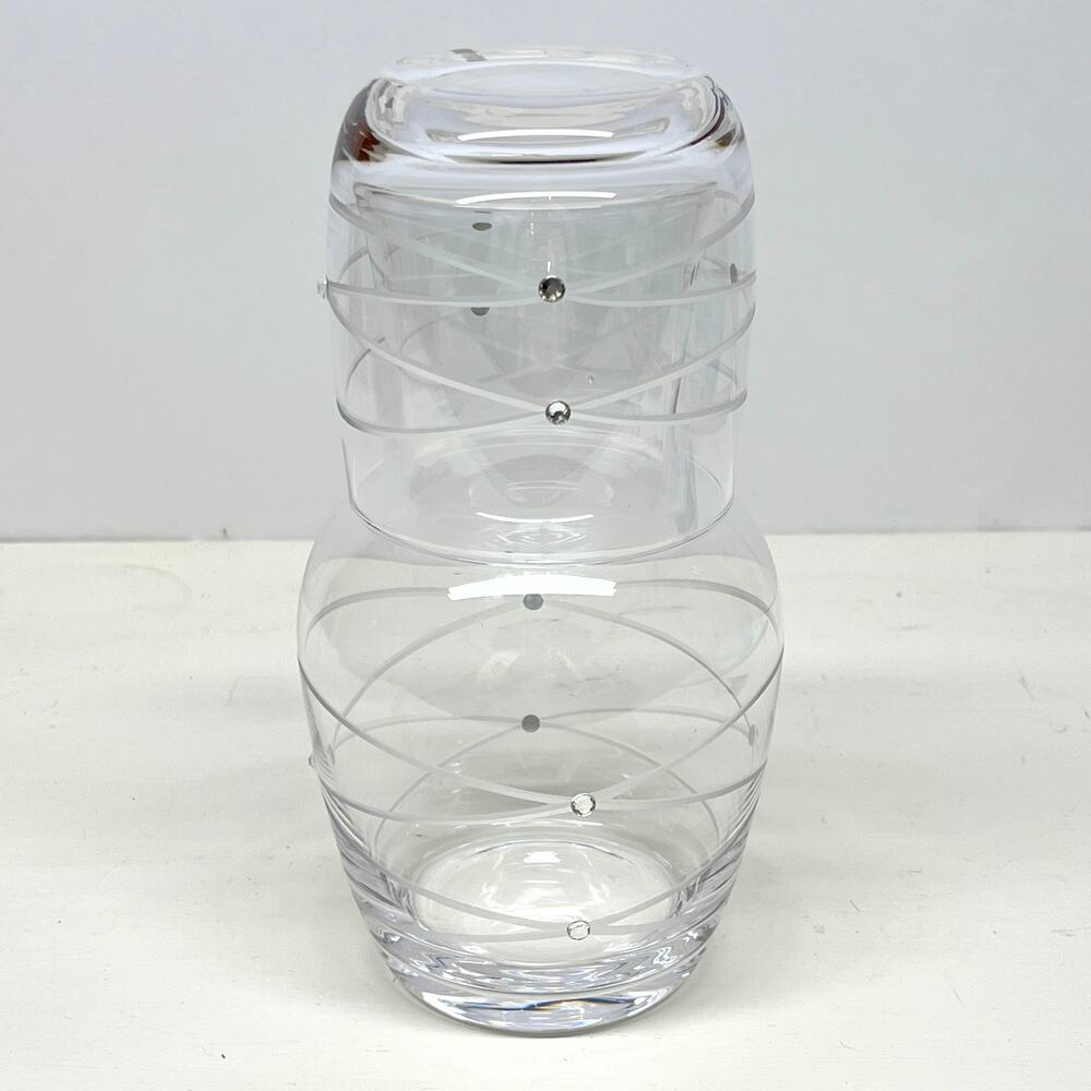 Glass Bedside Water Carafe and Glass Etched with Crystals